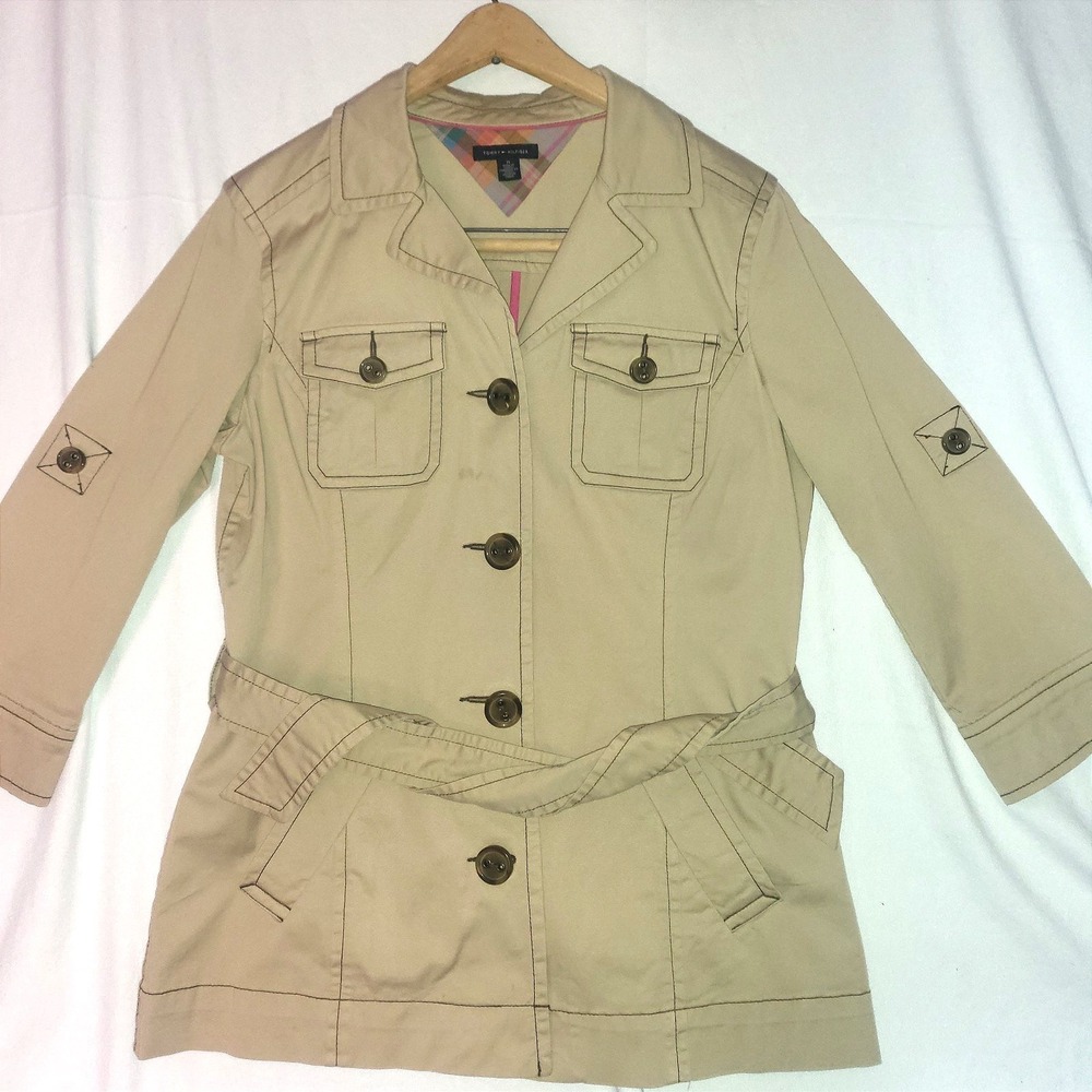 Tommy Hilfiger Womens Sz M Belted Safari Utility/ Field Jacket Coat Preppy 2008